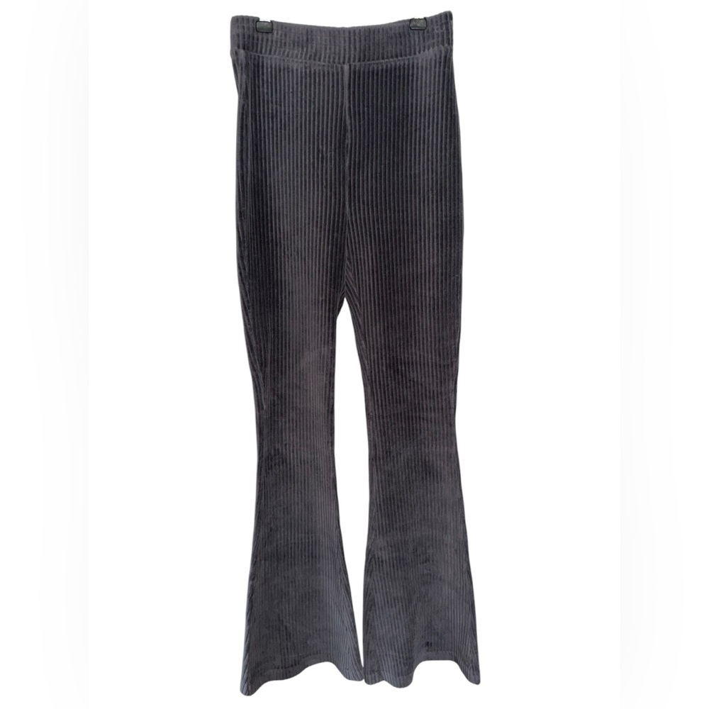 Aerie Groove On Velour High Rise Gray Ribbed Flare Pants Size XS